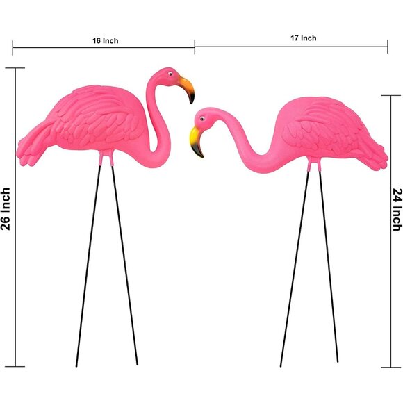 Pink Flamingos Yard Decorations - 2 Pack Extra Large 24" Tall Plastic Flamingo S - Picture 3 of 7